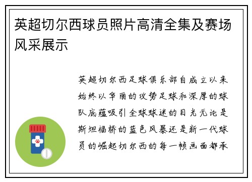 英超切尔西球员照片高清全集及赛场风采展示